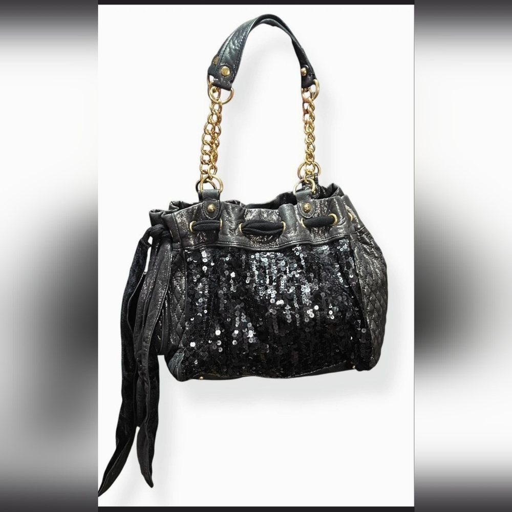 Juicy Couture Black Sequin Shoulder Bag with Gold Chain